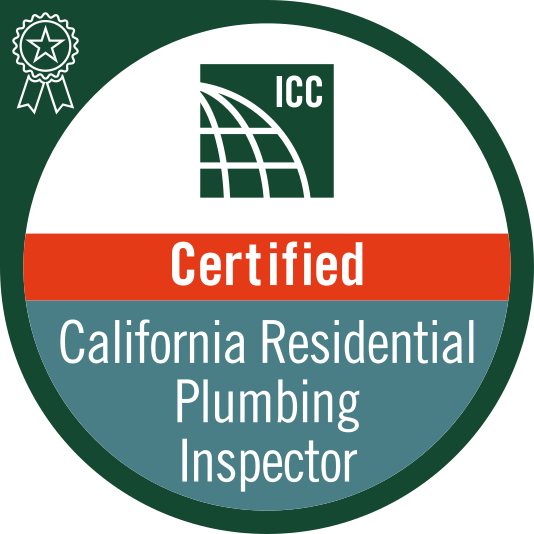ICC Certified California Residential Plumbing Inspector badge